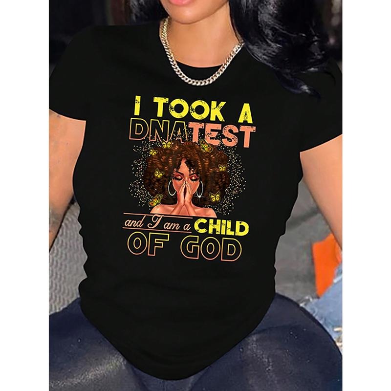 Vibrant Letter & Portrait Print T-Shirt - FOG, Breathable, Casual Short Sleeve Crew Neck Top for Spring & Summer