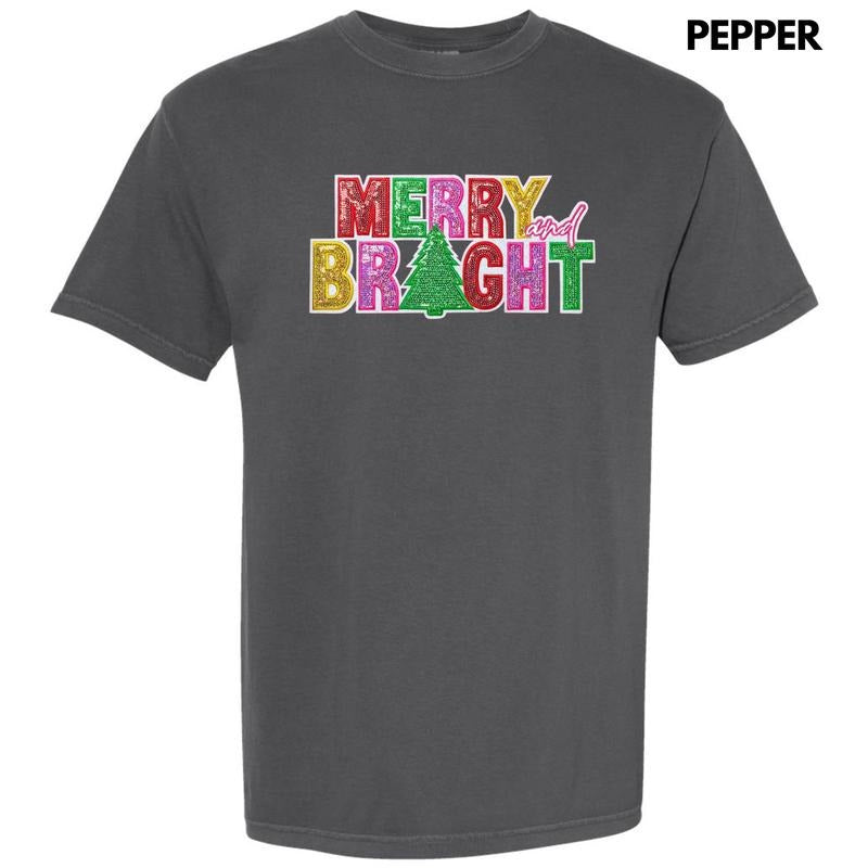 Vibrant Sequin Merry & Bright Patch Comfort Colors T-Shirt Hoodie, Sweatshirt | RetroVerseTees.com