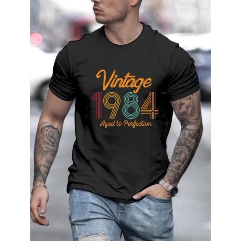 Vintage 1984 Graphic Print Crew Neck T-Shirt - Men's Casual Short Sleeve Summer Top - Retro-Inspired Comfortable Clothing...