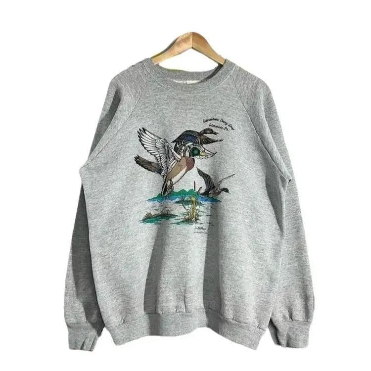 Vintage 1989s Mallard Duck WILDLIFE Sweatshirt Duck Cotton Hoodie T-shirt Unisex Fabric Menswear | RetroVerseTees.com