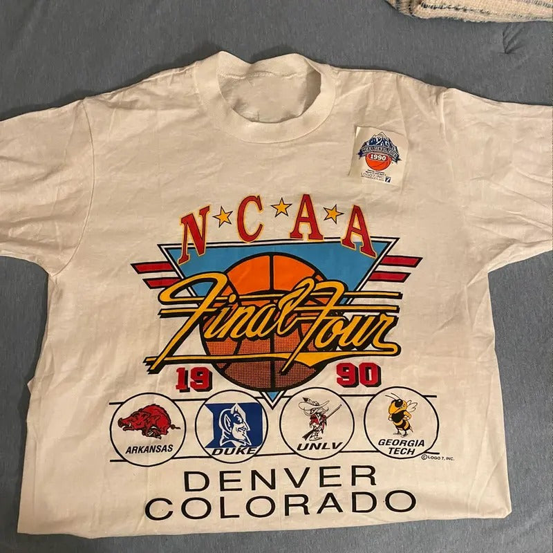 Vintage 1990 Final Four Arkansas Duke UNLV Georgia Tech t-shirt Classic Cotton Menswear Top Embroidered Hoodie Sweatshirt