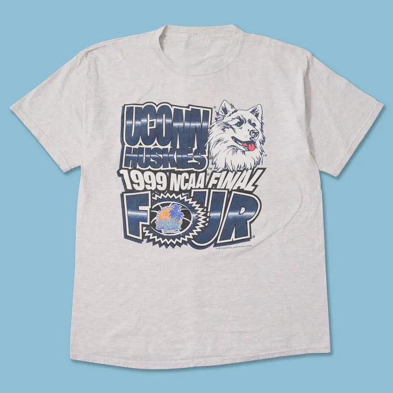 Vintage 1999 UC0nn Huskies NCAA Cotton Graphic Printed T-Shirt Hoodie, Sweatshirt | RetroVerseTees.com