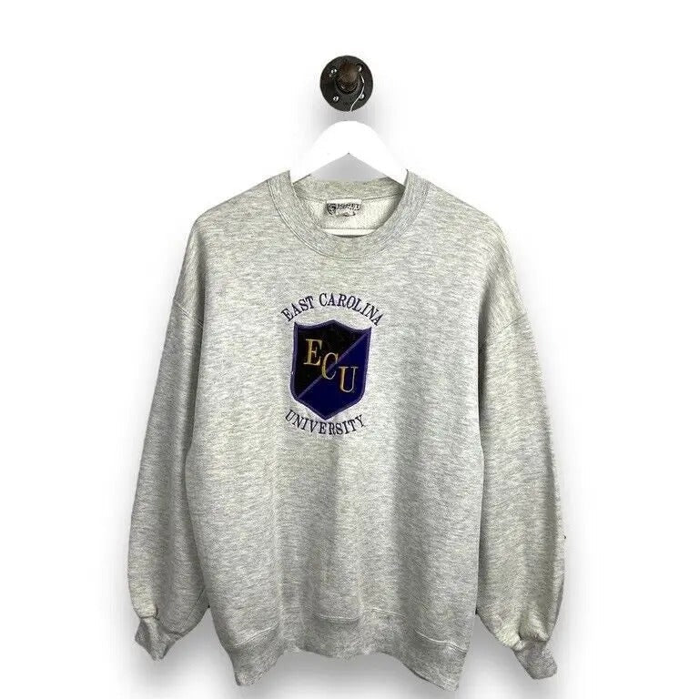 Vintage 90s East Carolina University Collegiate Crest Sweatshirt Size XL Gray T-Shirts, Hoodie | RetroVerseTees.com