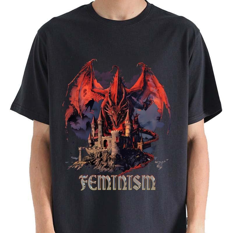 Vintage 90s Feminism Dragon Fantasy Graphic T-Shirt, Funny Gag Shirt, Dragon Shirt, Feminism T Shirt, Meme Shirt, Gag...