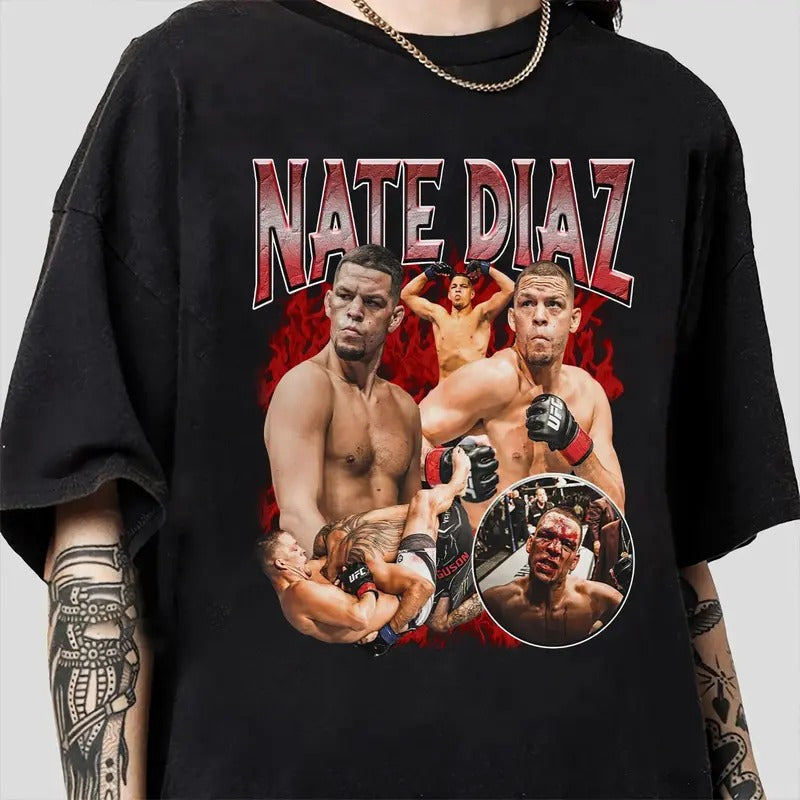 Vintage 90s Graphic Style Nate Diaz T-shirt - Nate Diaz vintage T-shirt
