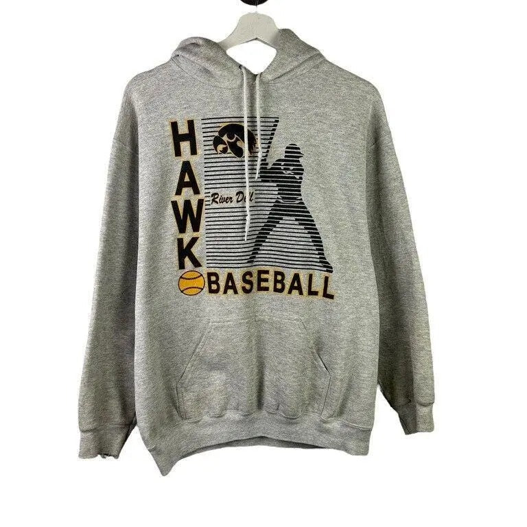 Vintage 90s Iowa Hawkeyes Baseball NCAA Spellout Hooded Sweatshirt Size Large T-Shirts, Hoodie | RetroVerseTees.com