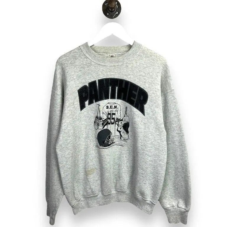 Vintage 90s Panther Football Equipment Graphic Sweatshirt Size Large Gray T-Shirts, Hoodie | RetroVerseTees.com