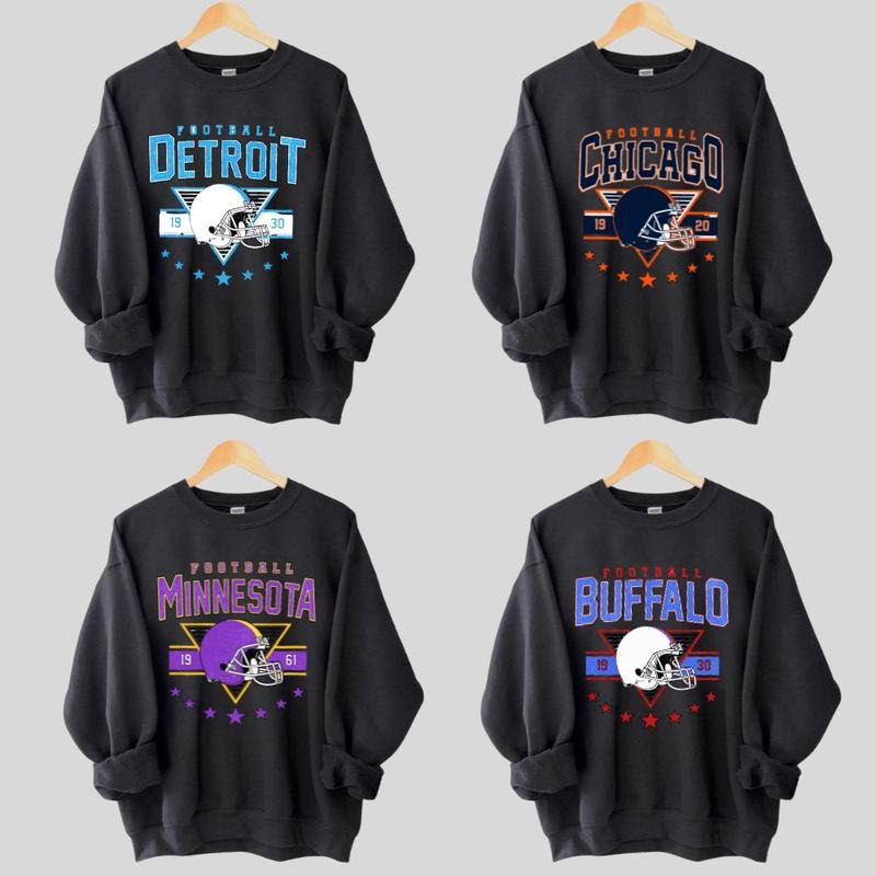 Vintage All Team Football Black Sweatshirt, Retro Football Fan Crewneck Sweatshirt T-Shirts, Hoodie | RetroVerseTees.com