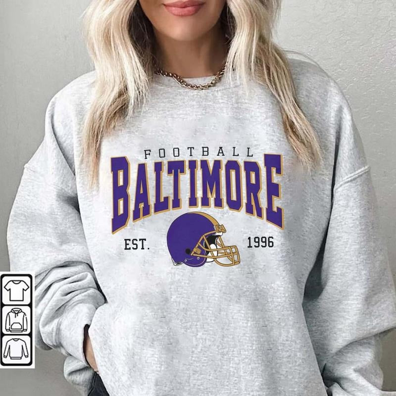 Vintage Baltimore Football Crewneck Sweatshirt, Raven Football Crewneck T-Shirts, Hoodie | RetroVerseTees.com