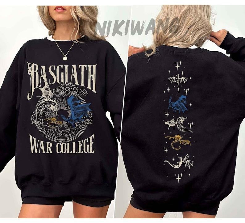 Vintage Basgiath War College 2 Sided  Shirt, Fourth Wing Sweatshirt, Dragon Rider  Hoodie and Sweater; T-shirt Cotton...