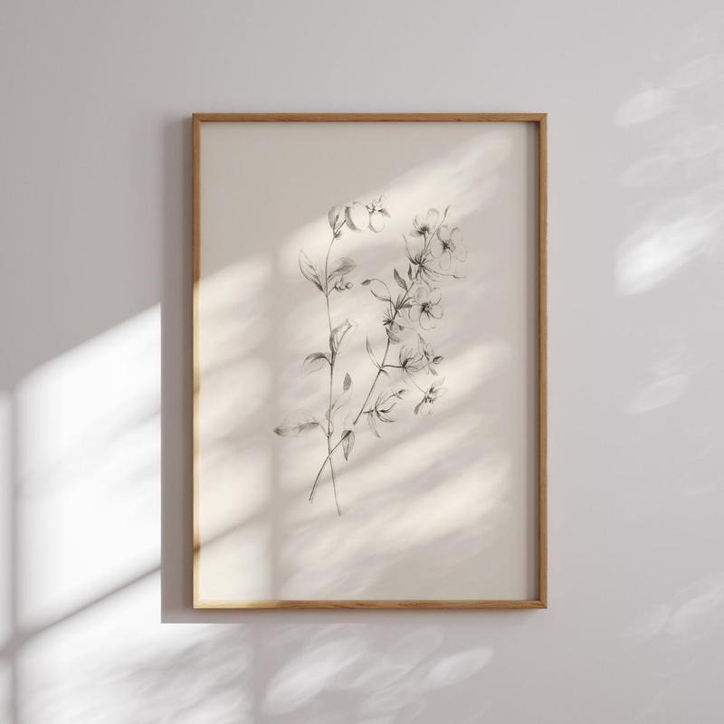 Vintage Botanical Sketch Print Antique Elegant Flower Pencil Art Minimalist Home Decor, Downloadable Print, Simple Floral...