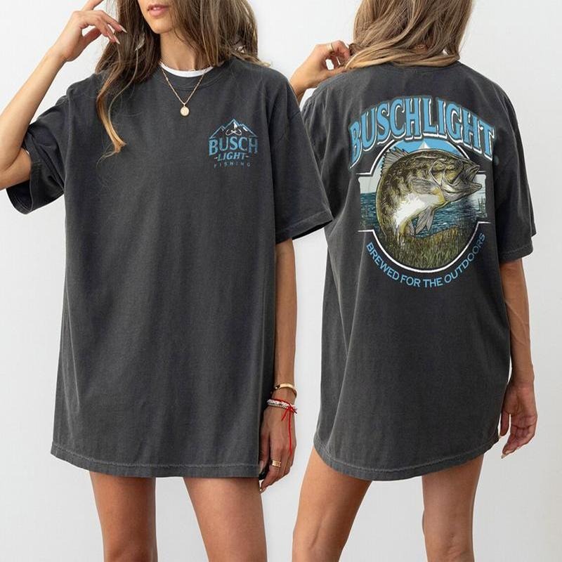 Vintage Busch Light Fishing Brewed for the Outdoors 2 sides T-shirt, Ideal Gift for Dad Mom, Birthday, menswear top...