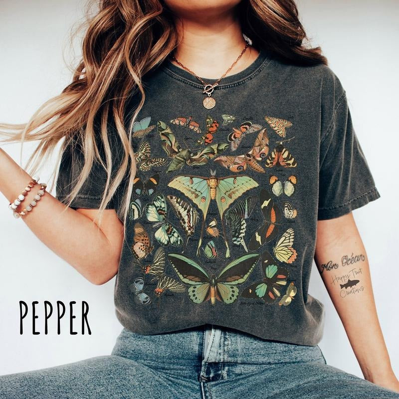 Vintage Butterfly & Moth TShirt, Cottagecore Aesthetic Comfort Colors Shirt Hoodie, Sweatshirt | RetroVerseTees.com