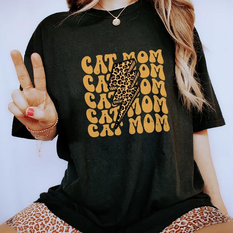 Vintage Cat Mom Tees, Retro Cat Mama Graphic Tee Women, Vintage Cat Lover Unhinged Shirts, Viral T-shirts For Women,...