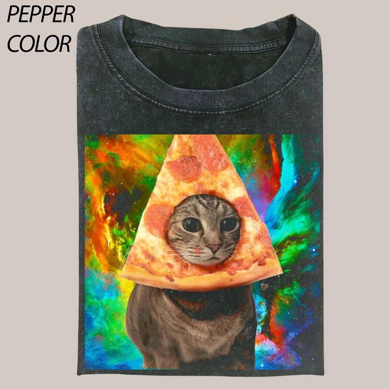 Vintage Cat Star Sky Pizza T-shirt, Cute Cat Shirt, Love Cat Tshirt, Meme Cringe Funny Dumb Shirts, Unisex Shirt Menswear...