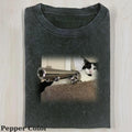 Vintage Cats And Guns T-Shirt, Fantasy Kitten Tshirt, Cute Cat Shirt, Cool Cat Tshirt, Love Cat Tshirt, Meme Cringe Funny...