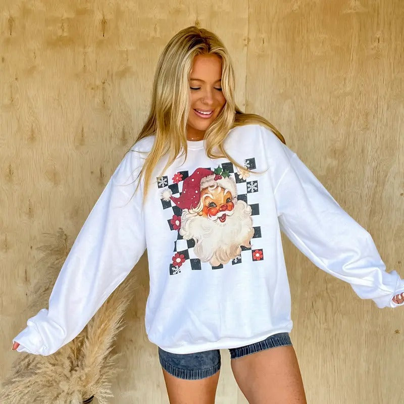 Vintage Checker Santa Graphic Top T-Shirts, Hoodie, Sweatshirt | RetroVerseTees.com