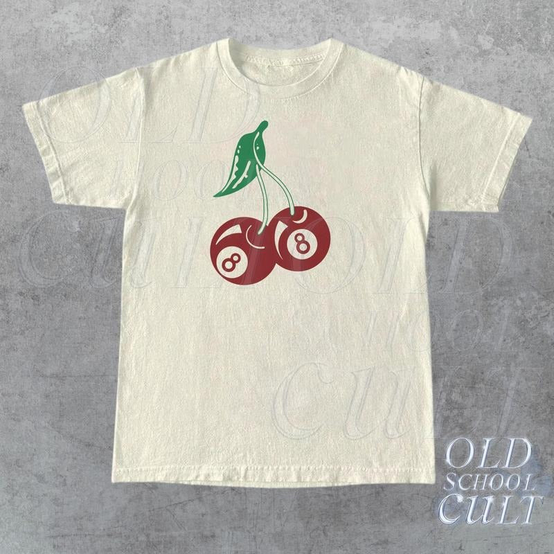 Vintage Cherry 8 Ball 90s Graphic T-Shirt, Retro Billard Lovers Oversized Shirt, Y2k Lucky Tee, Cool 2000s Billard Gift,...