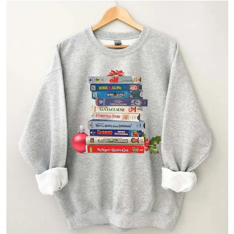 Vintage Christmas Movies Vhs Sweatshirt, Christmas Crewneck, Retro VHS Xmas Tapes Gift For Her, Family Reunion Shirt,...