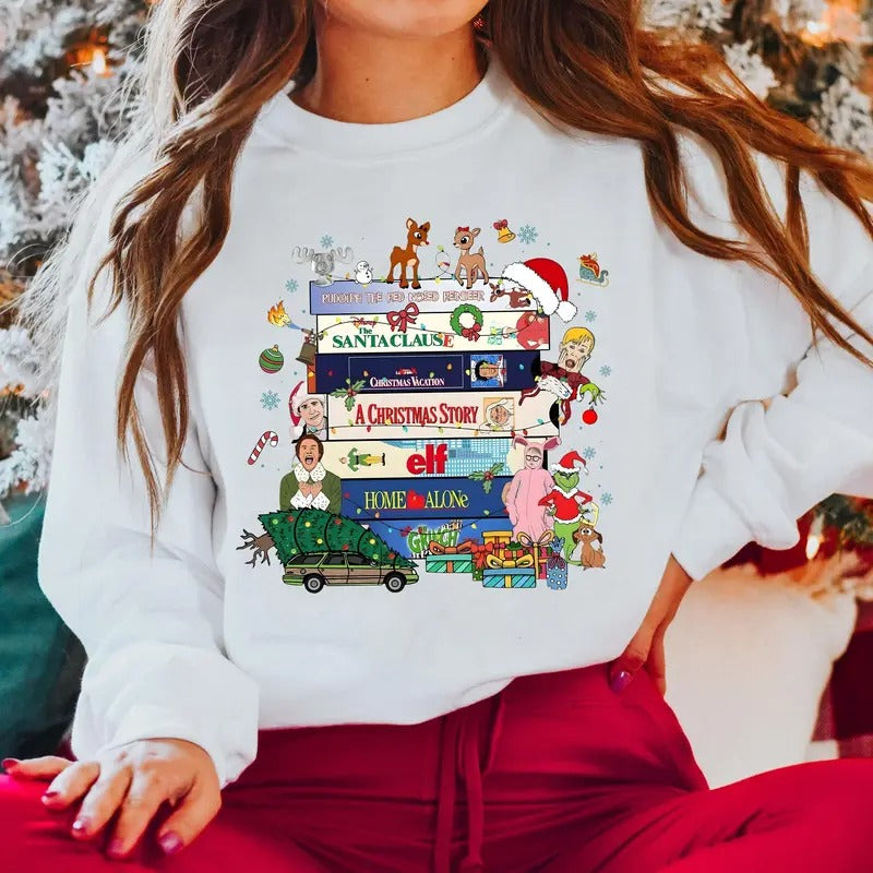 Vintage Christmas VHS Sweatshirts, Retro Christmas Movies T-shirts, Christmas 90s Movies Sweater, Nostalgic Christmas VHS...