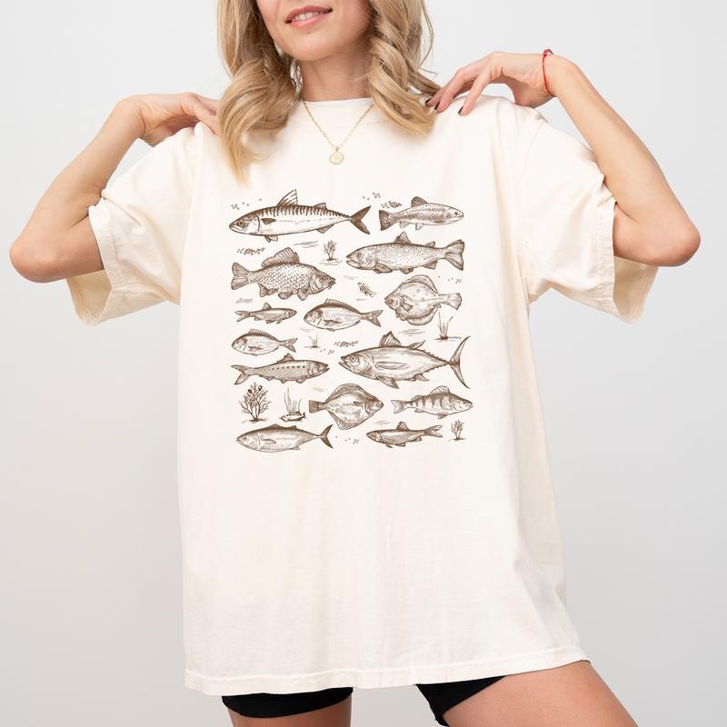 Vintage Fish Species Tattoo Style Shirt Comfort Colors, Retro Fishes T-shirt, Fishing Tees For Women, Fisher Tops, Bass...