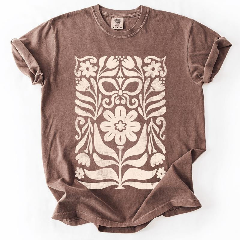 Vintage Folk Flower Pattern, Vintage Boho, Nature, Comfort Colors T-Shirt Hoodie, Sweatshirt | RetroVerseTees.com