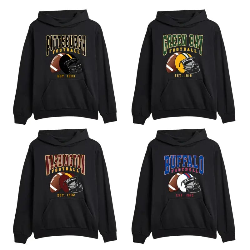 Vintage Football All Team Hoodie Collection - Classic Unisex Black Color T-Shirts, Sweatshirt | RetroVerseTees.com