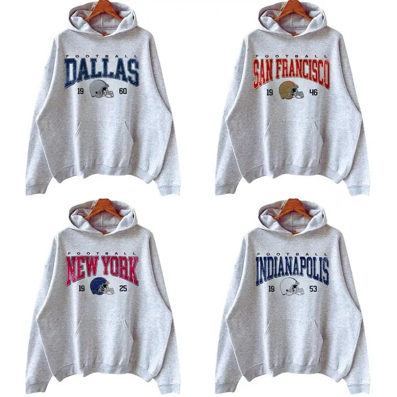 Vintage Football All Teams Ash Grey Hoodie, Hometown Football Hoodie, Football Thowback Vintage All Teams Hoodie,...
