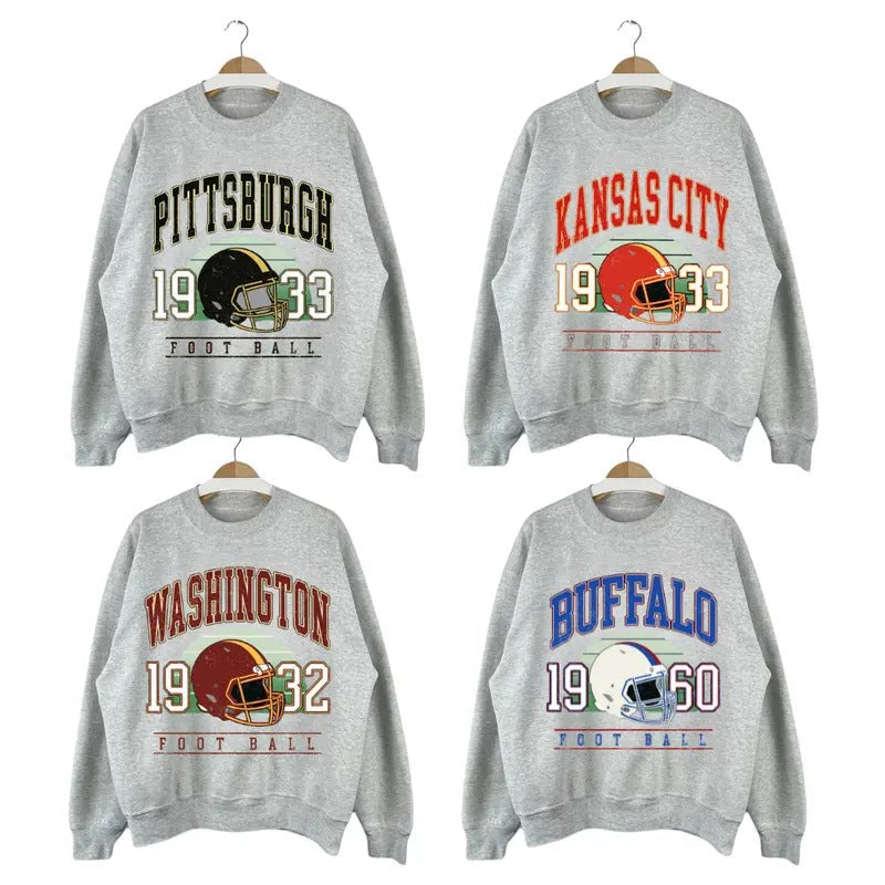 Vintage Football Team Sweatshirt In Ash Grey - Classic Style for Every Football Fan T-Shirts, Hoodie | RetroVerseTees.com