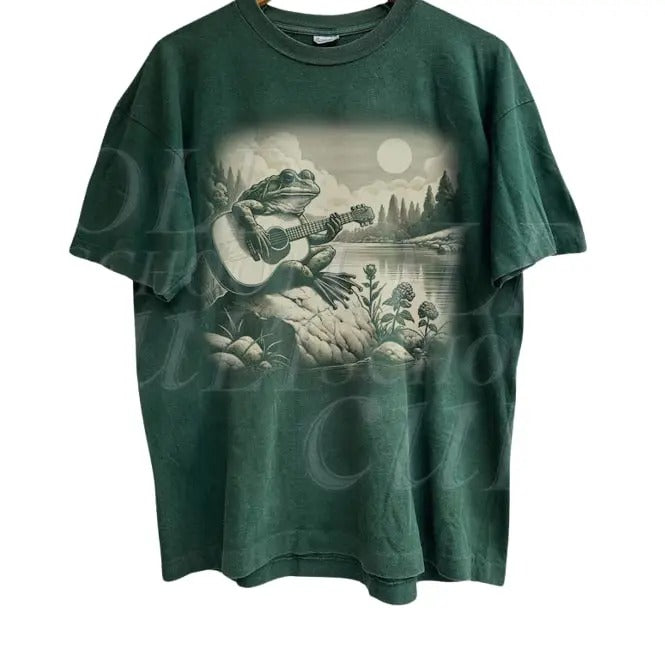 Vintage Frog Playing Guitar 90s Graphic Shirt, Frog Toad Guitar Lovers Tee, Wild Free,Music Lovers Gift, Graphic Frog...