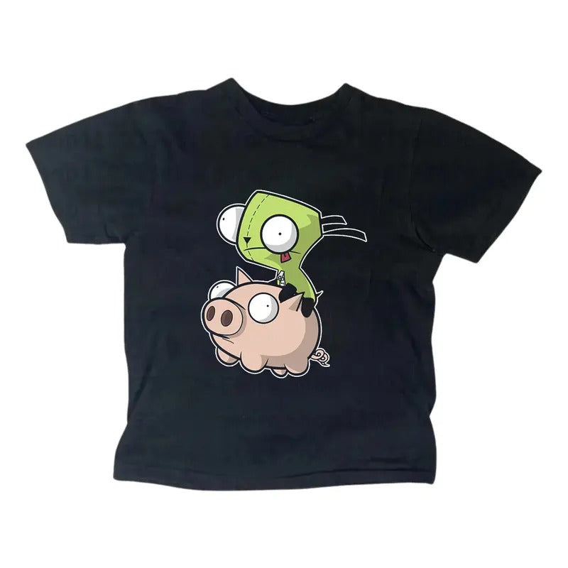 Vintage GIR Pig Baby Tee - Y2K Women Streetwear Gothic Emo Girl Top - Scene Clothing 2000s