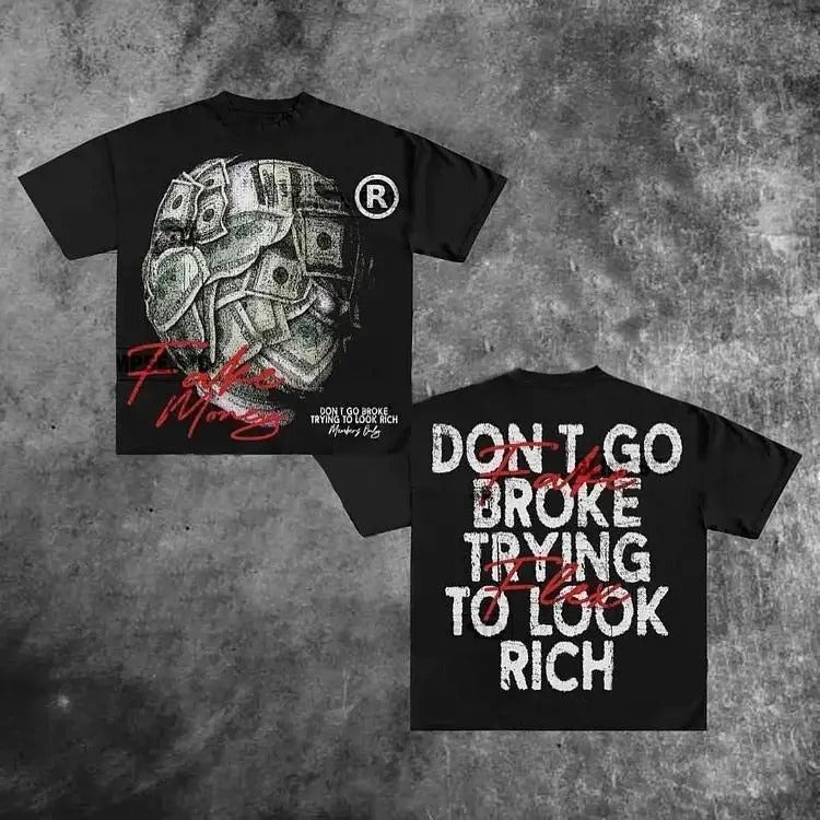 Vintage Graphic Don't Go Broke Trying To Look Rich Cotton Short Sleeve T-Shirt for Men