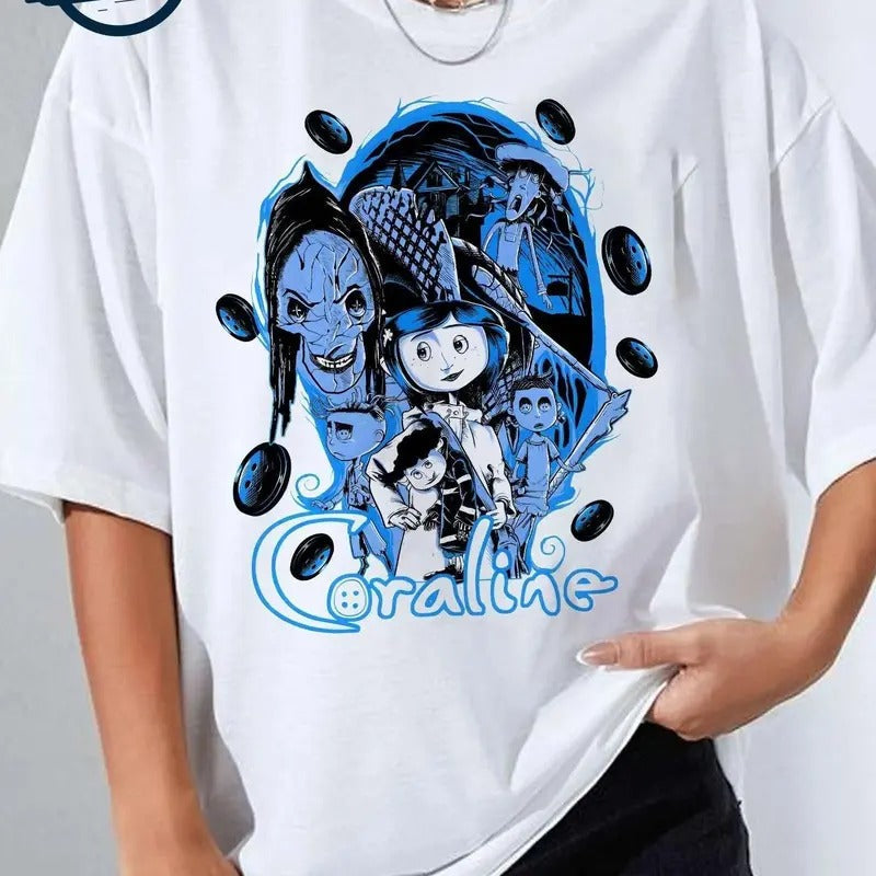 Vintage Halloween Coraline Shirt_ Spooky Movie Tee_ Coraline Doll Shirt_ Movie Retro Horror_ Button Eyes Coraline Shirt_...