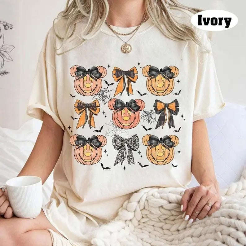 Vintage Halloween Pumpkin Coquette Bow Shirt, Mouse Halloween Sweatshirt, Spooky Season T-shirt, Pumpkin Halloween,...