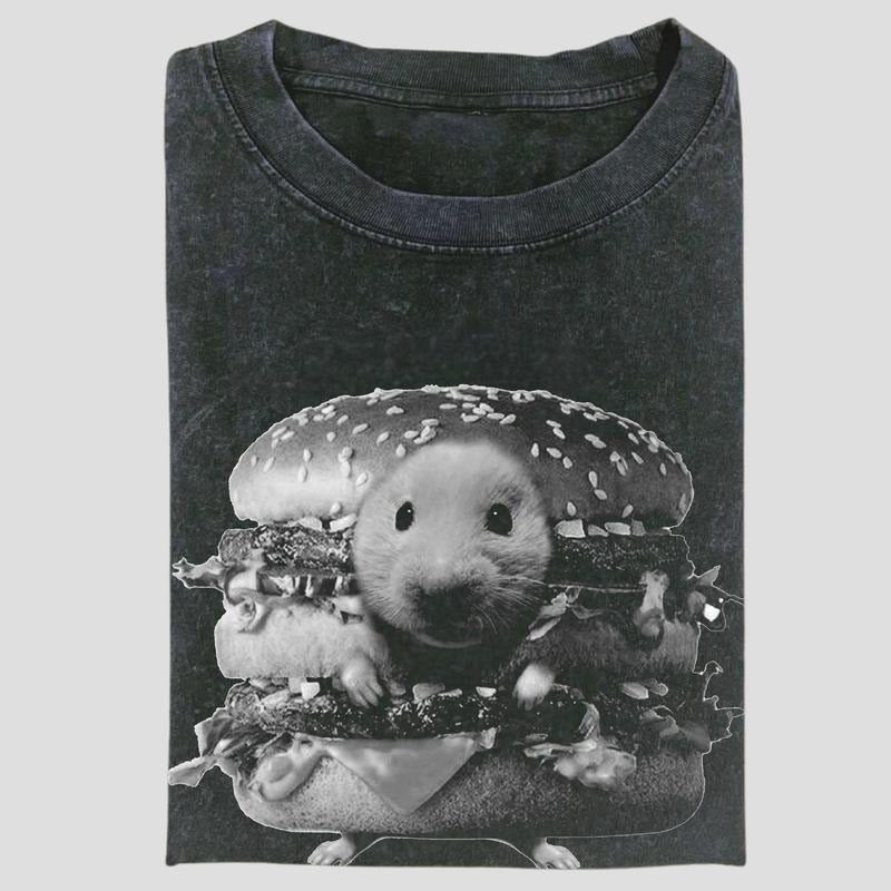 Vintage Hamster Burger Graphic Tee, Funny Fast Food Meme Shirt, Rat In A Bun Aesthetic, Unisex Menswear Womenswear Top...