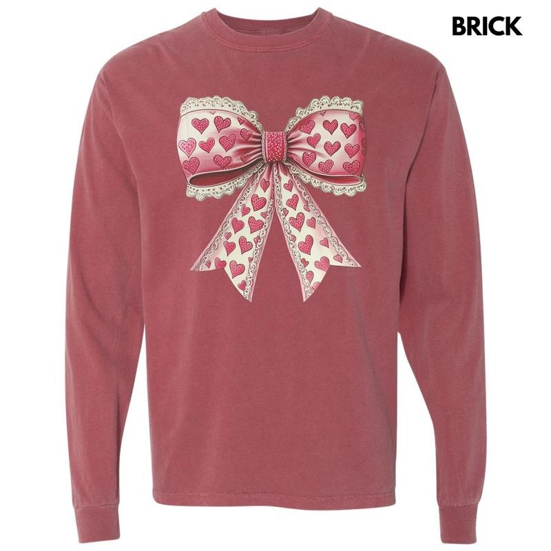 Vintage Heart Lace Bow Long Sleeve Comfort Colors T-Shirt Hoodie, Sweatshirt | RetroVerseTees.com