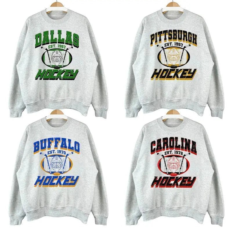 Vintage Hockey Style All Team Ash Grey Crewneck Sweatshirt, American Hockey Fan Shirt,  Gameday Sweatshirt, Hockey...
