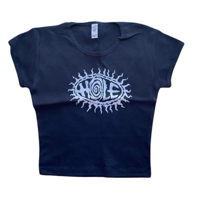 Vintage Hole Band Baby Tee, Women Fitted T-Shirt, Gothic Emo Girl, Y2k Top Women Streetwear, Grunge 2000s, Casual Cotton...
