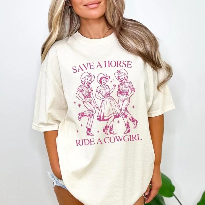 Vintage Lesbian Shirt, Save A Horse Ride A Cowgirl Shirt, Funny Lesbian Tee Hoodie, Sweatshirt | RetroVerseTees.com