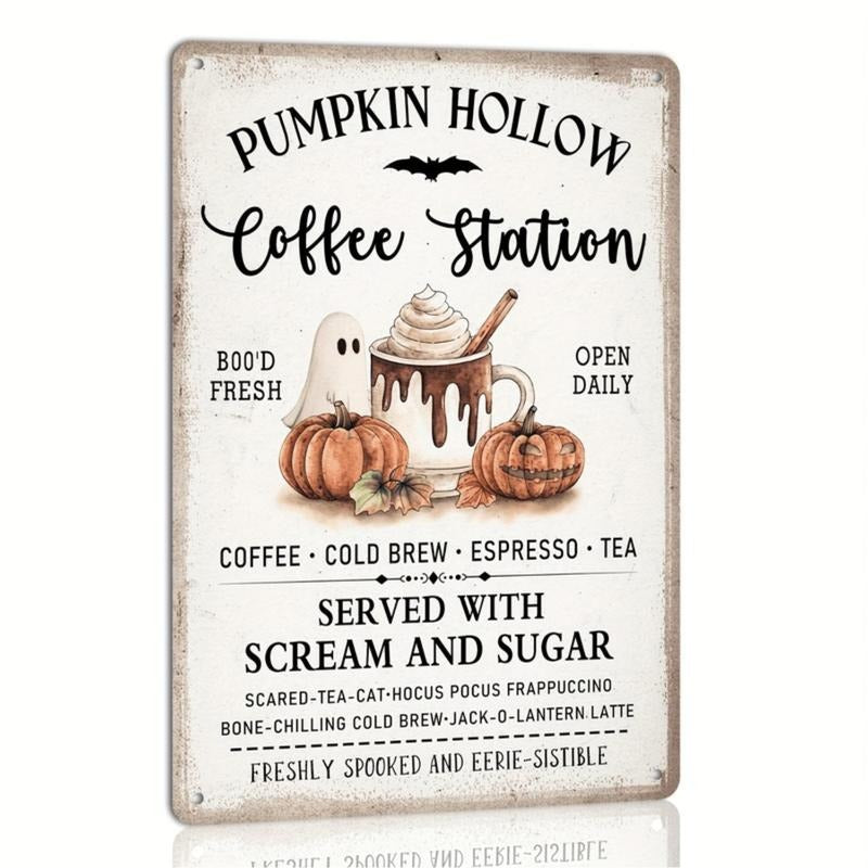 Vintage Metal Sign for Pumpkin Hollow FOG Station Perfect Rustic Farmhouse Decor for Halloween Gunpla brand Christmas...