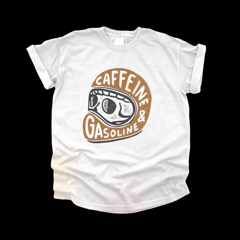 Vintage Motorcycle Racing Skull TShirt, Caffeine Gasoline, Retro Car Motocross Dirtbike Shirt, 90s Y2k Style Hoodie,...