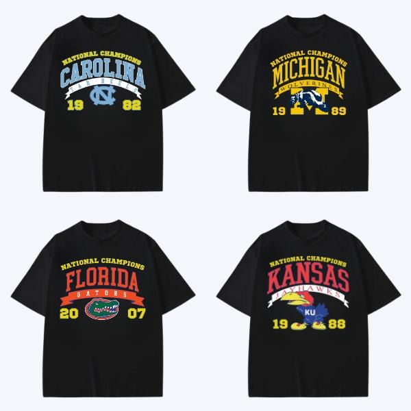 Vintage NCAA Champions Shirt UNC Michigan Florida Kansas Graphic Tee, College Sports Fan Shirt, Unisex Classic Fit, Game...