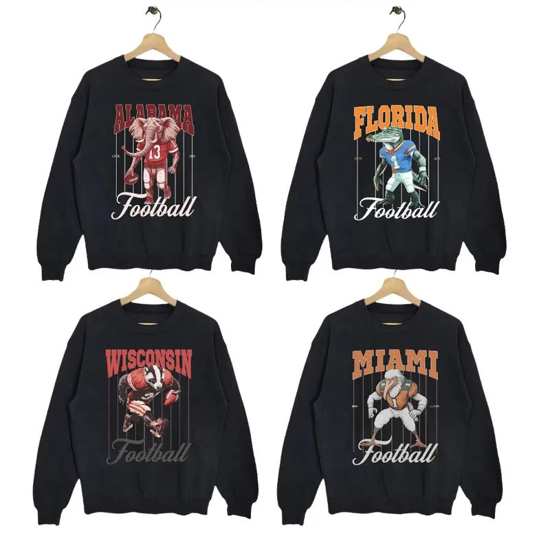 Vintage NCAA Football Sweatshirt - All Teams, Black Sportswear, Gift for Football Fans T-Shirts, Hoodie | RetroVerseTees.com