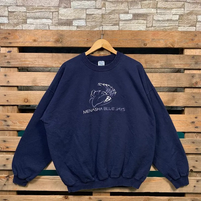 Vintage NCAA Menasha Blue Jays Sweatshirt Menasha Blue Jays Pullover Menasha Blue Jays Crewneck Menasha Blue Jays...