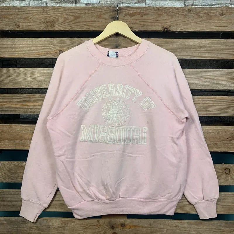 Vintage NCAA Missouri Sweatshirt Missouri Pullover Sweater Missouri Crewneck Jumper University Missouri Logo Graphic Pink...