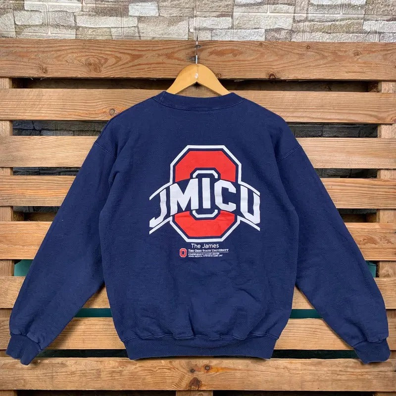 Vintage Ncaa Ohio State Sweatshirt Ohio Crewneck Jumper Ohio State Pullover Sweater Ohio State Graphic Print Logo Navy...