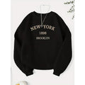 Vintage New York Brooklyn 1898 Graphic Crew Neck Sweatshirt for Women - Polyester Knit Fabric, Long Sleeve, Geometric...