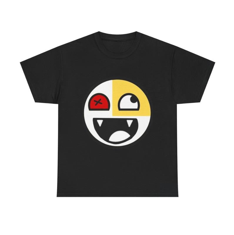 Vintage Playful Split Face Graphic Tee, Fun Cartoon Face, Streetwear Fashion, Bold Smile Shirt, emo scene clothes,...