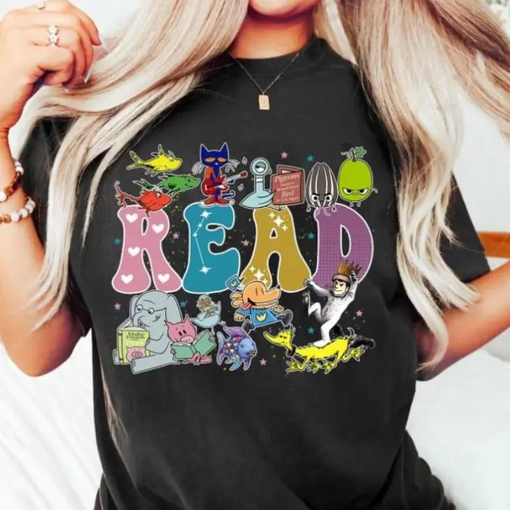 Vintage Read Children's Books Teache T-Shirt, Unisex Cotton For Men, Casual Polyeste Crewneck Shortsleeve Hoodie, Sweatshirt