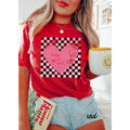 Vintage Retro Checkered Heart T-Shirt, Unisex Cotton For Men, Casual Polyeste Crewneck Shortsleeve Hoodie, Sweatshirt
